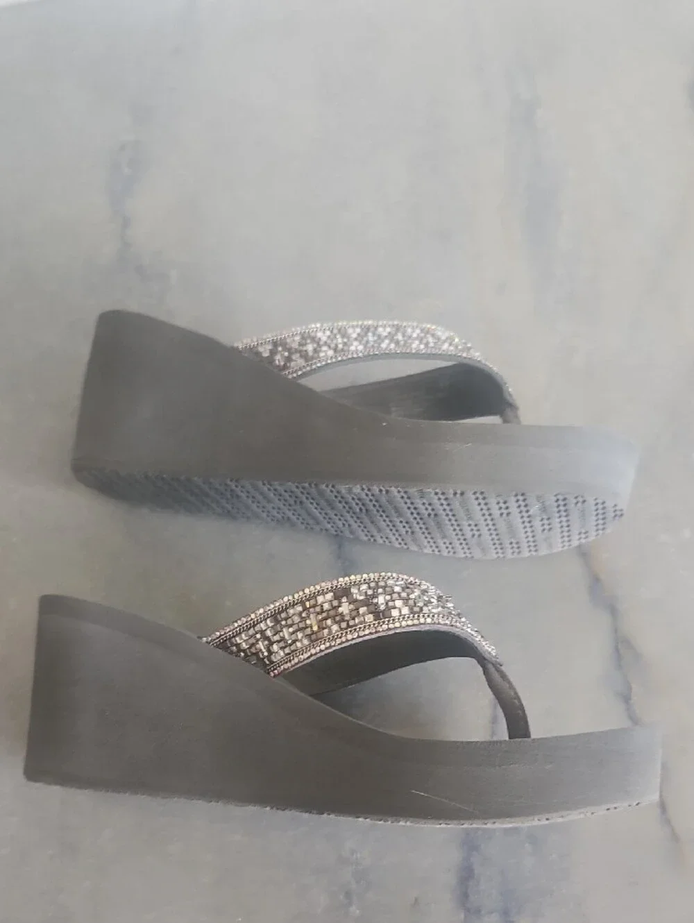 Yellow Box Silver Jeweled Wedge Sandals